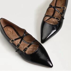 Sam Edelman Cass Black Patent Leather Mary Jane Strappy Pointed Toe Flats 7.5